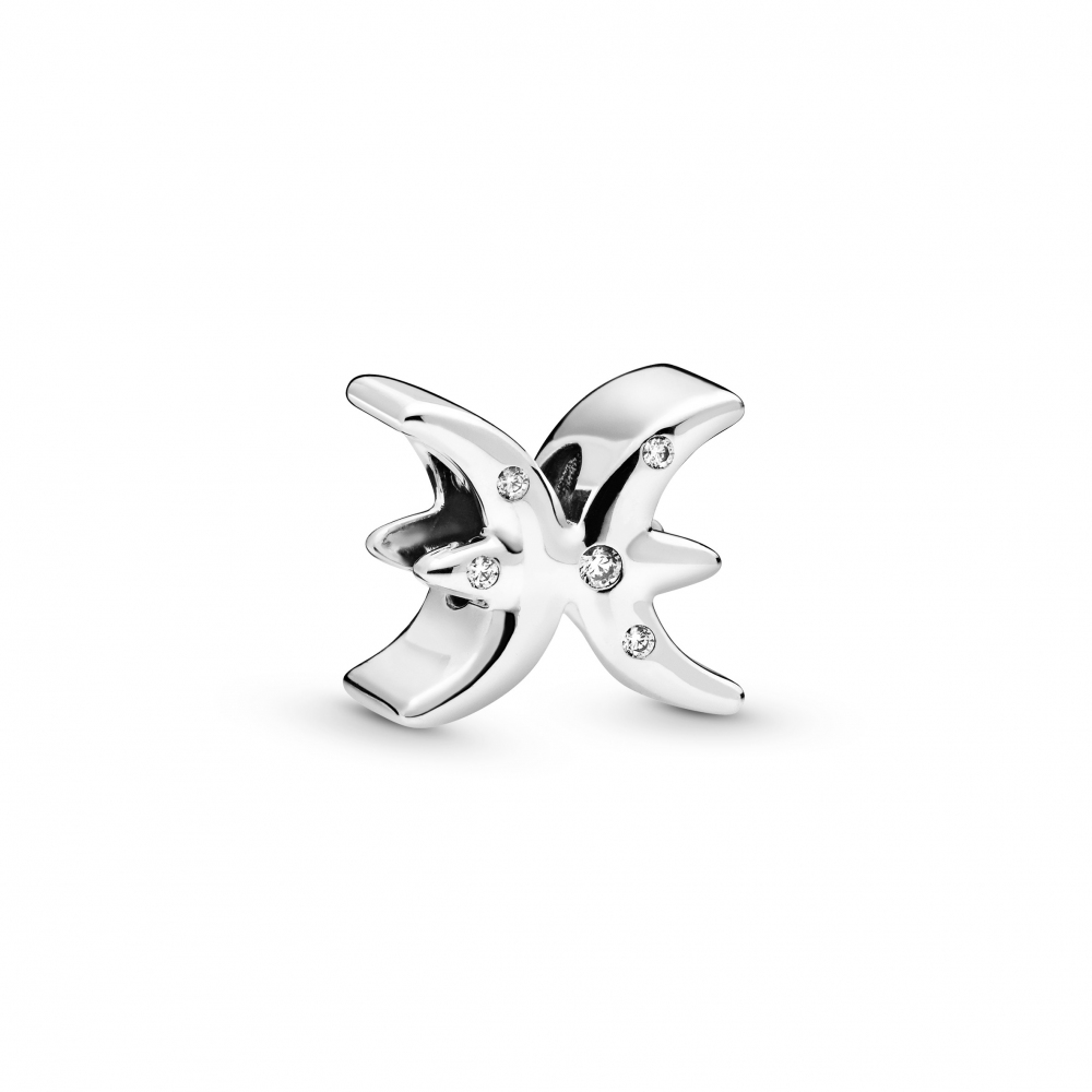 Pisces sterling silver charm with clear cubic zirc