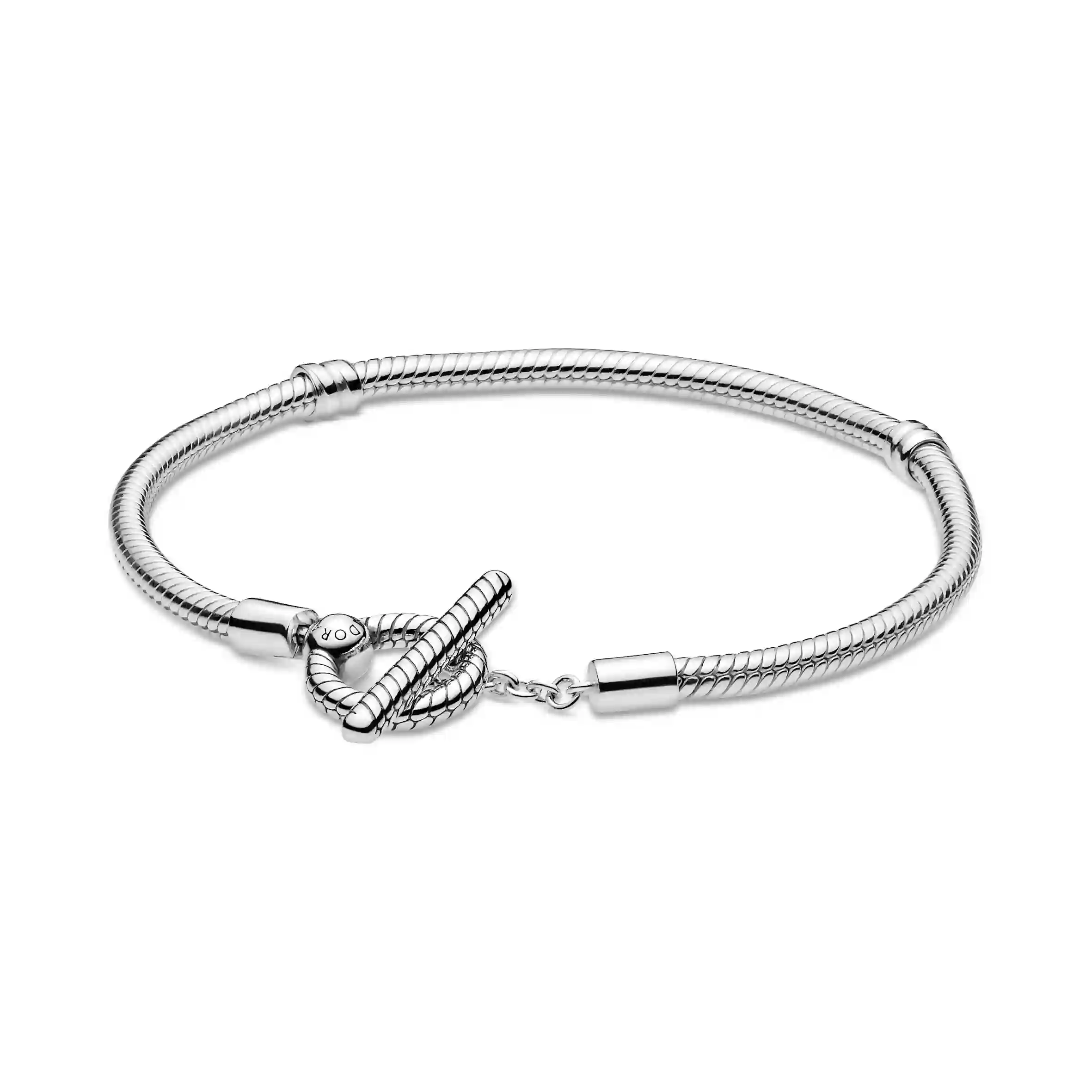 Snake chain sterling silver T-bar bracelet