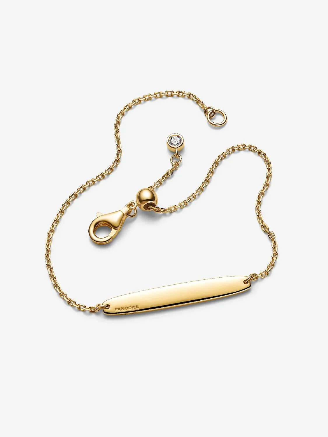 Engravable 14k gold-plated bar bracelet with clear cubic zirconia / 564010C01-20