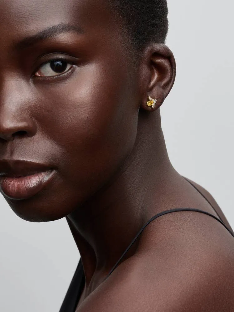 Bee 14k gold-plated stud earrings with vibrant yellow and clear cubic zirconia/ 264559C01