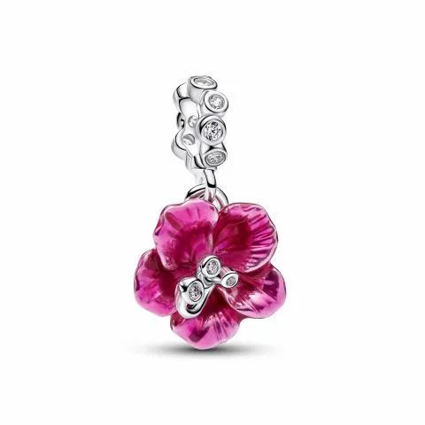 Hibiscus sterling silver dangle with clear cubic z