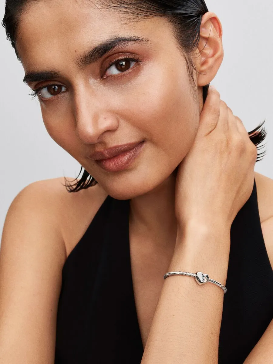 Engravable heart sterling silver charm with clear cubic zirconia / 794161C04