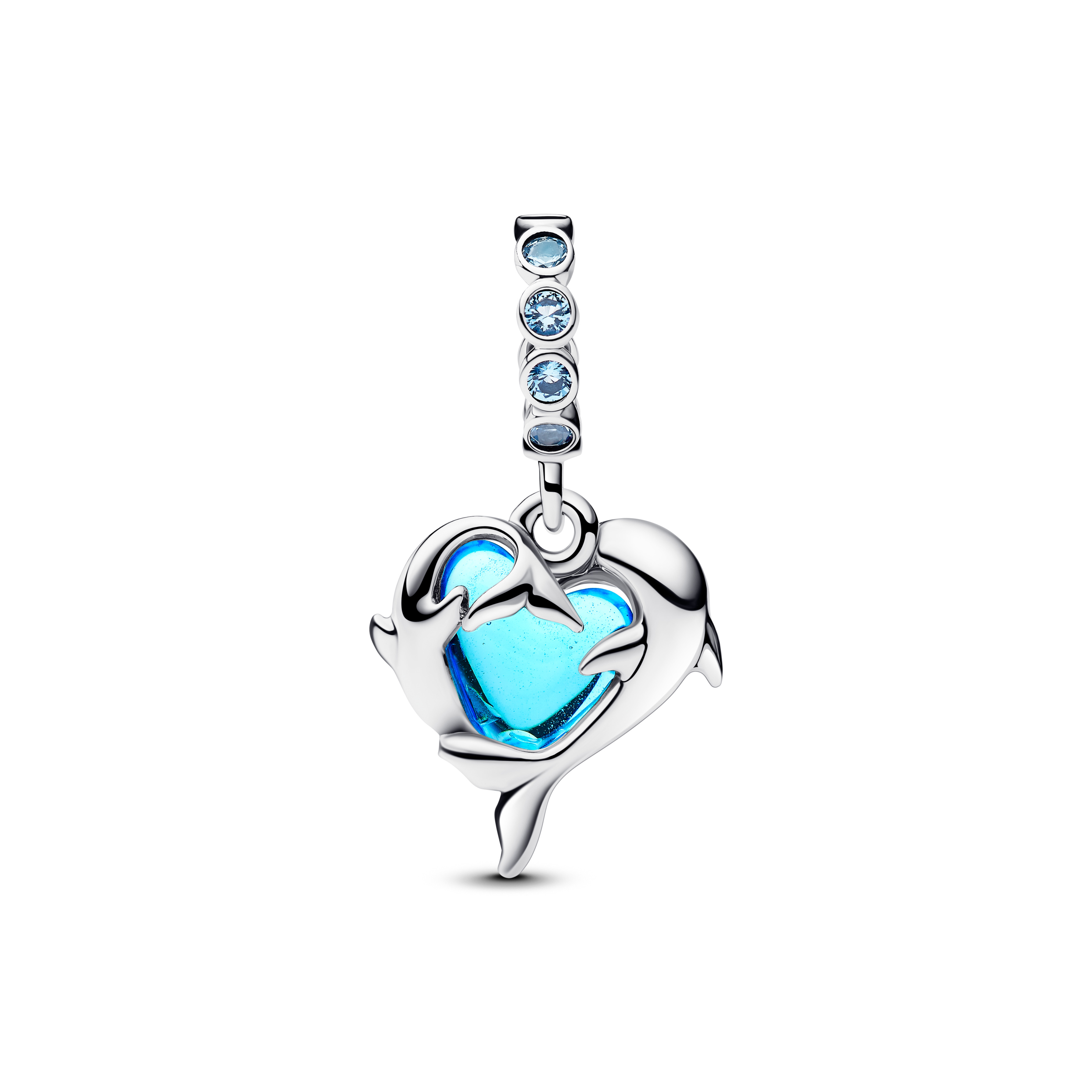 Dolphins sterling silver dangle with aqua blue Murano glass and icy blue crystal/ 793924C01