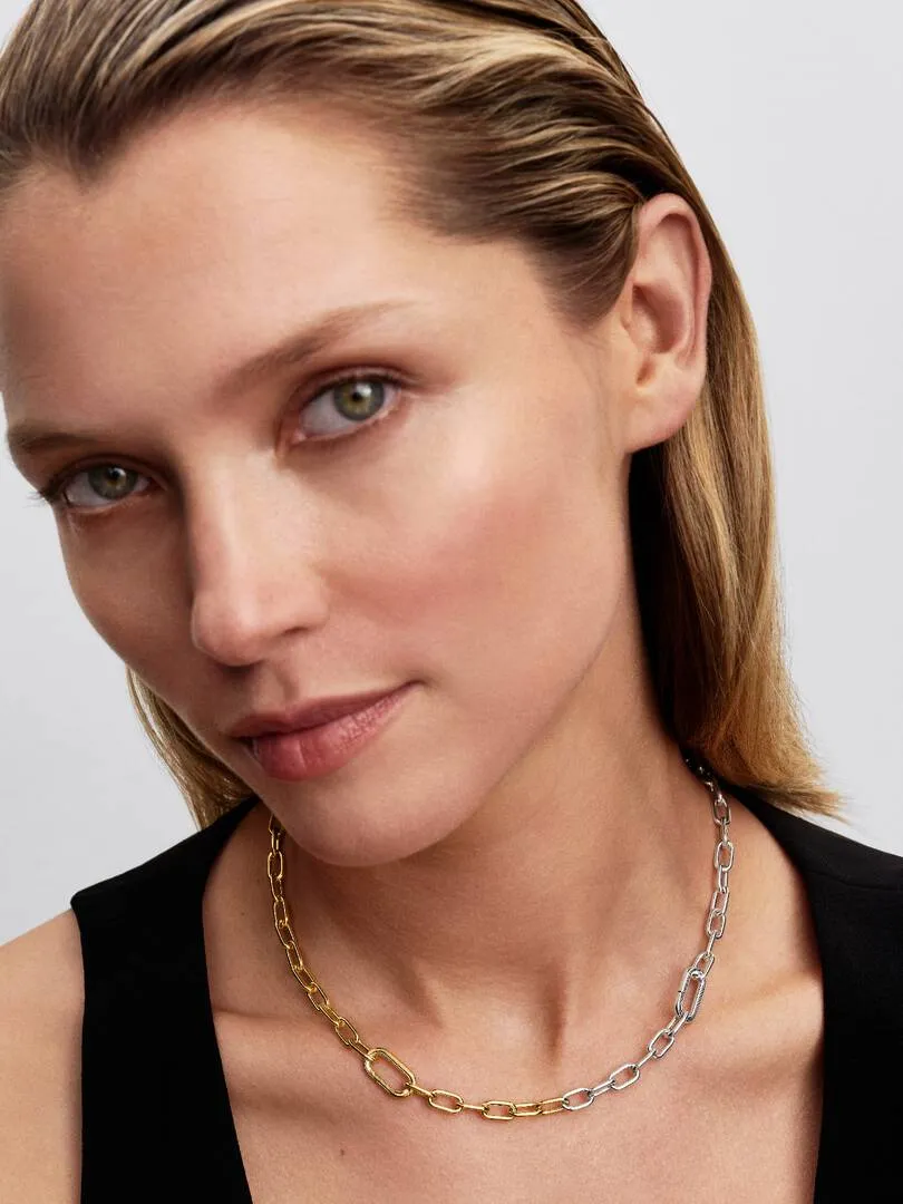 Sterling silver and 14k gold-plated link necklace with 2 openable link/ 364343C00-45