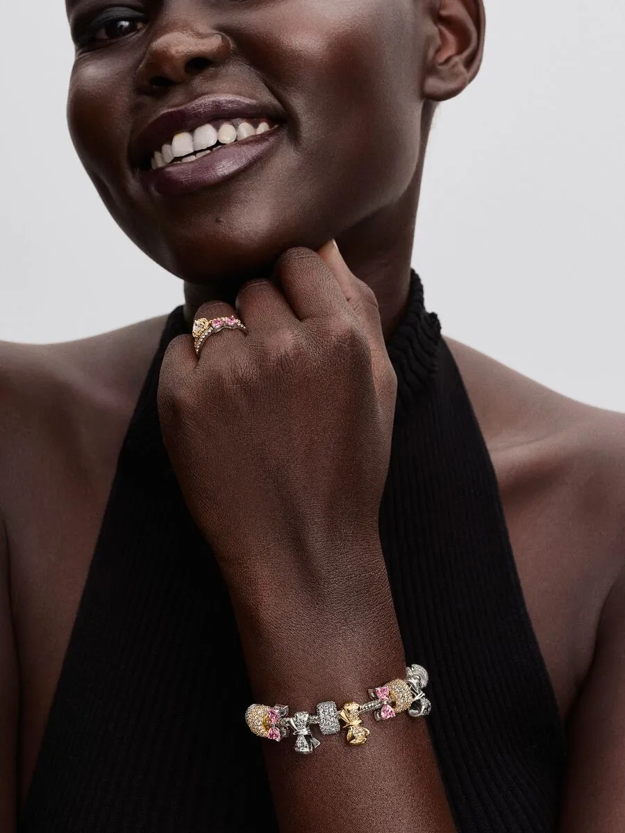 Bow sterling silver charm with fancy pink cubic zirconia/794253C01