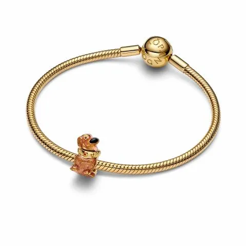 Disney Dug 14k gold-plated charm with salsa red crystal, black and pink enamel / 764472C01