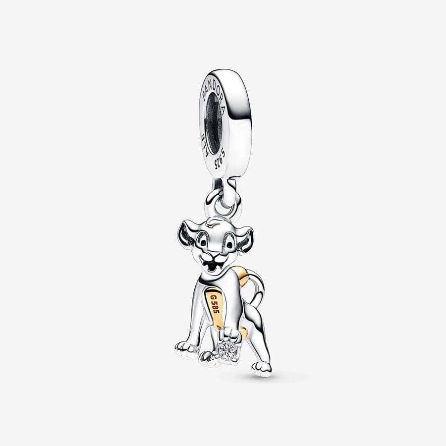 Disney 100 Simba sterling silver and 14k gold dangle with 0.009 ct TW GHI SI1+ round brilliant-cut l