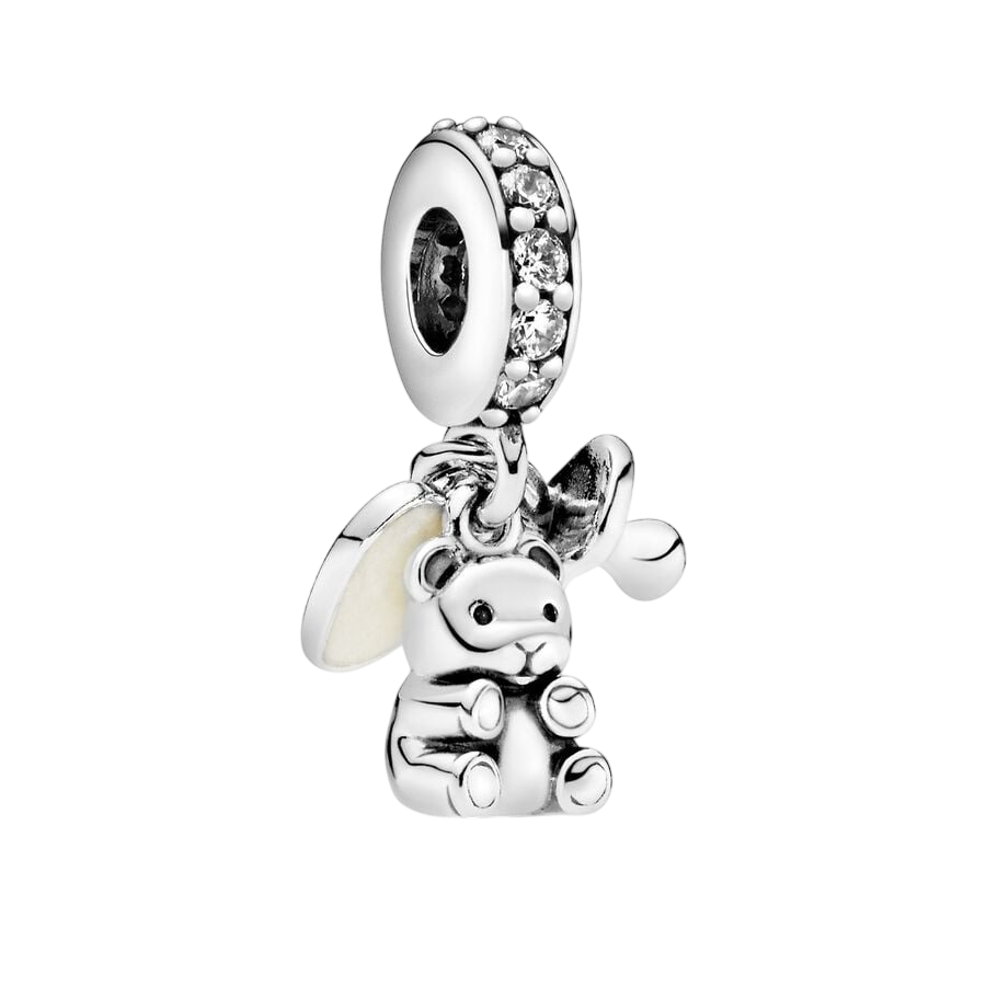 Silver dangle with clear cubic zirconia and silver