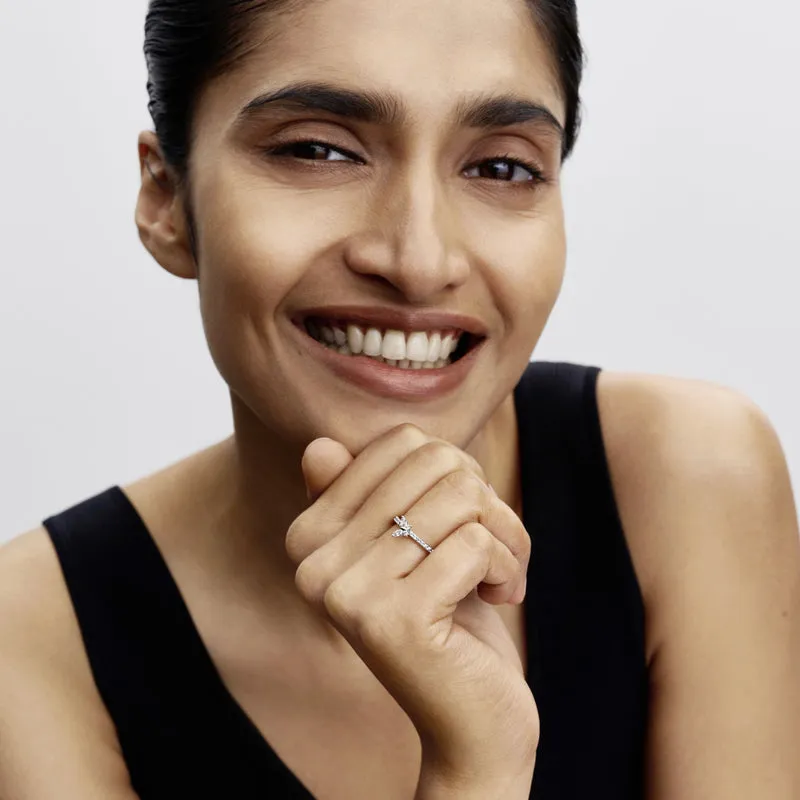 Butterfly sterling silver ring with clear cubic zi