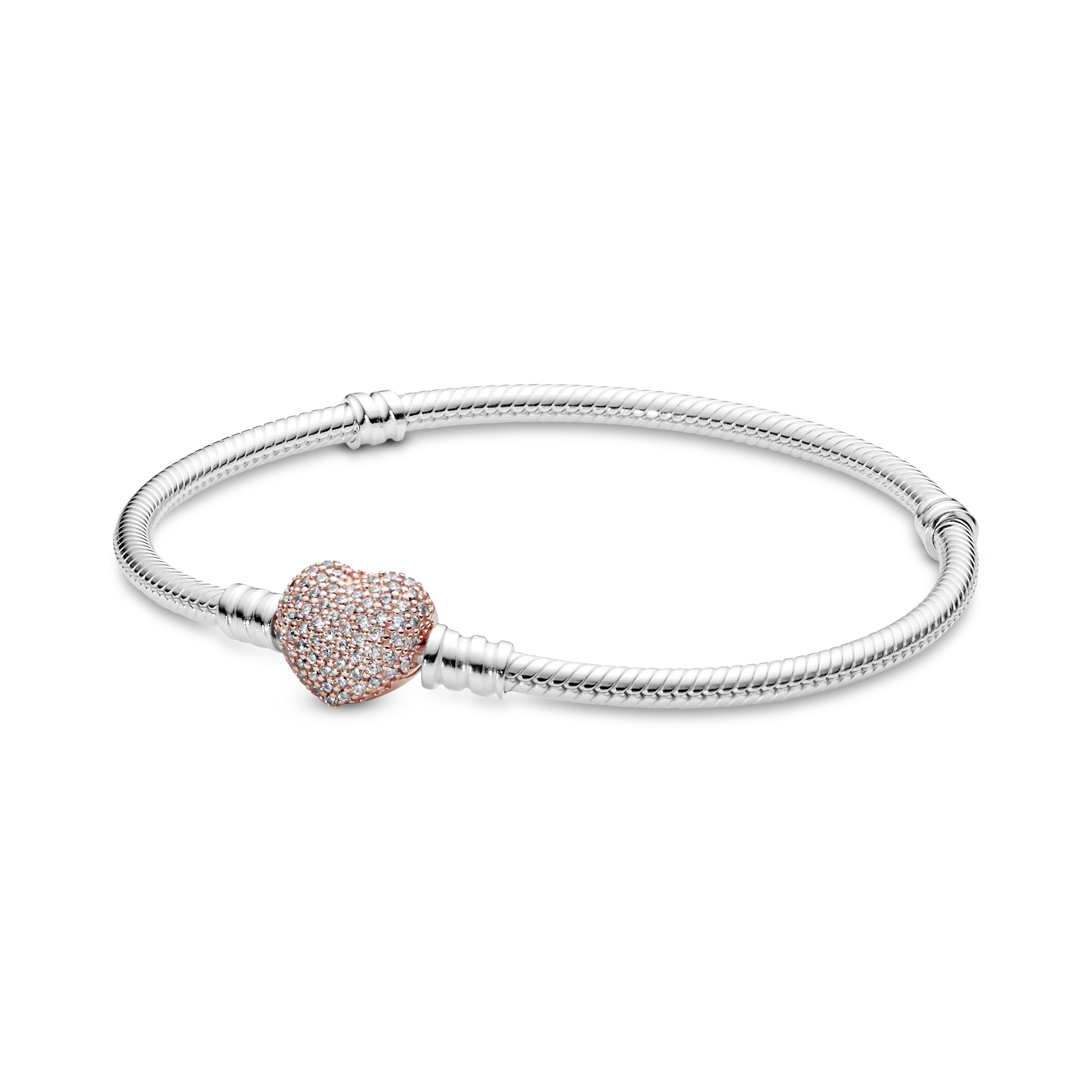 Snake chain silver bracelet with 14k rose gold-pla