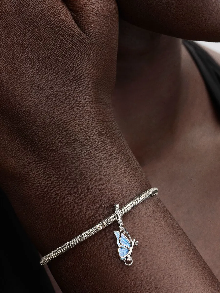 Winged key sterling silver dangle with clear cubic