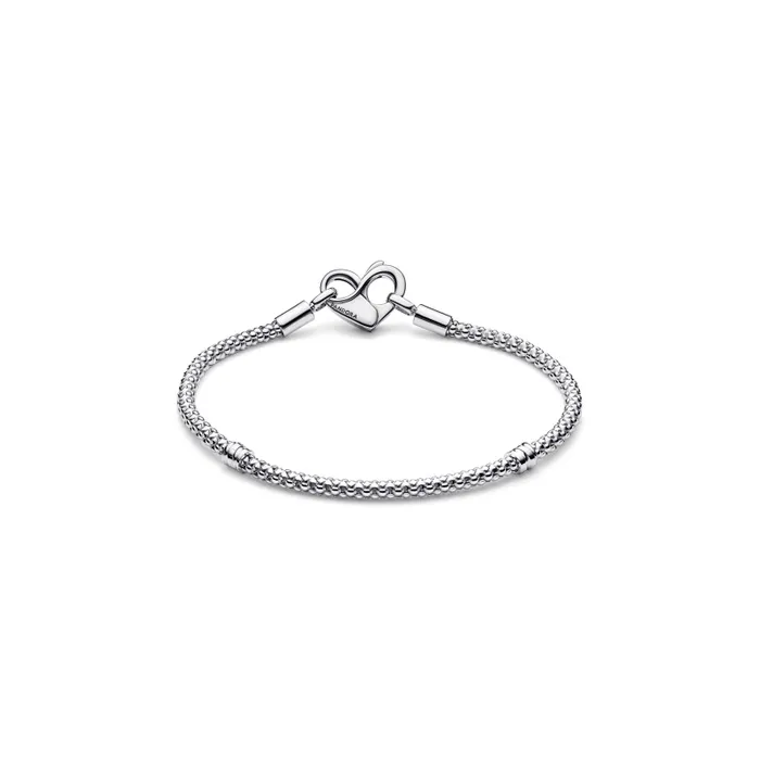 Studded chain sterling silver bracelet with heart clasp/ 592453C00-20