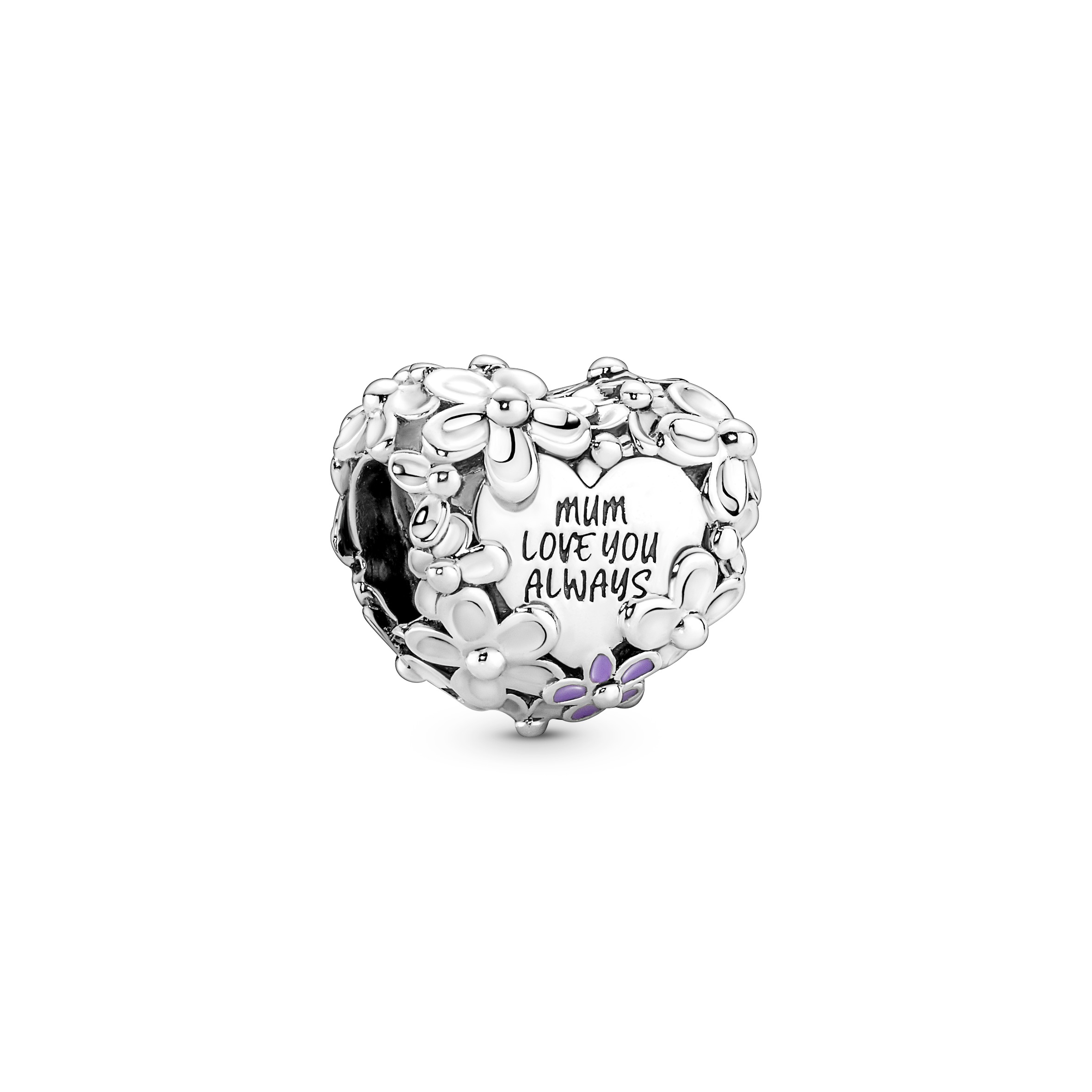 Heart sterling silver charm with pink and violet e