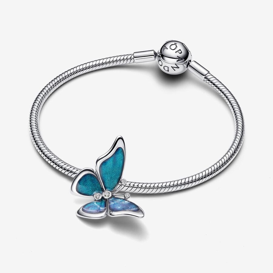 Butterfly sterling silver charm with clear cubic z