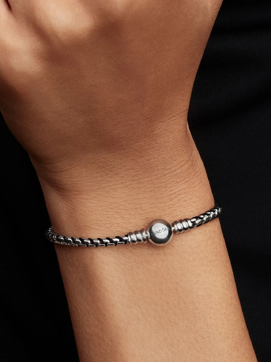 Braided sterling silver box chain bracelet with bl