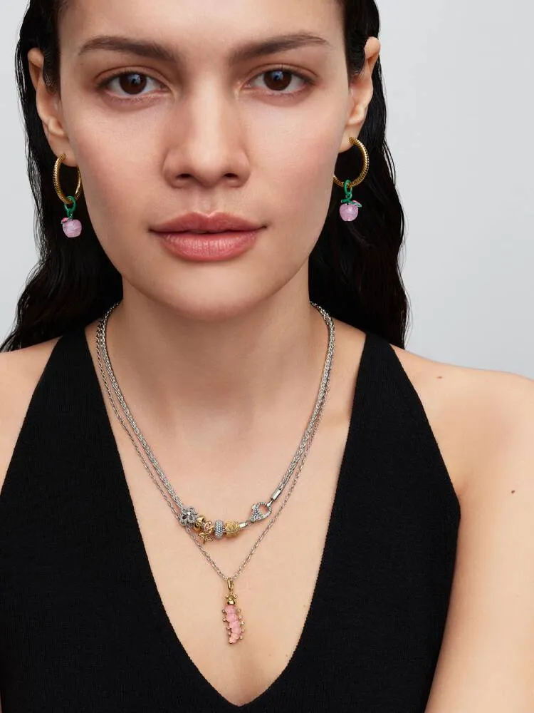 Caterpillar 14k gold-plated dangle with clear cubic zirconia and pink Murano glass / 764489C01