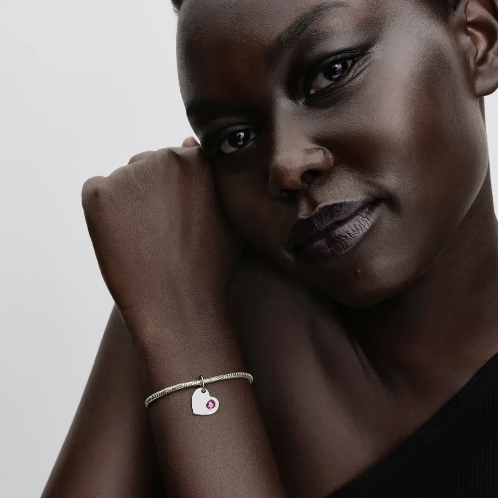 Engravable heart sterling silver dangle with phlox