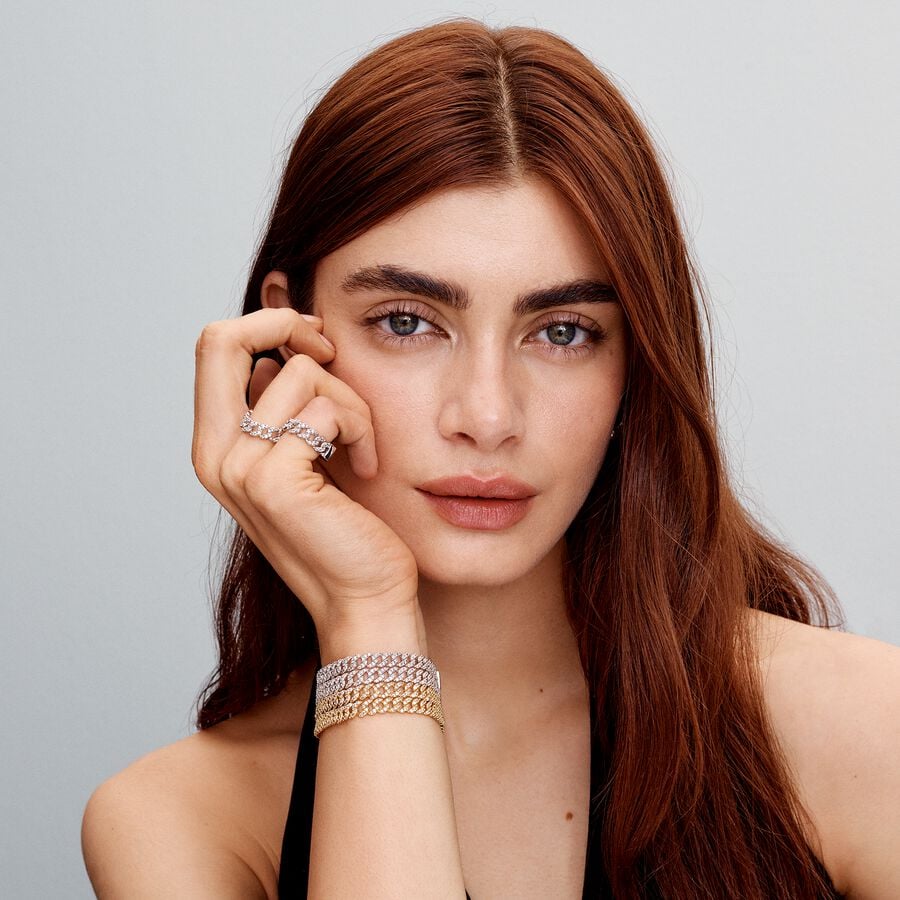 Cuban chain sterling silver ring with clear cubic zirconia/ 193557C01-56