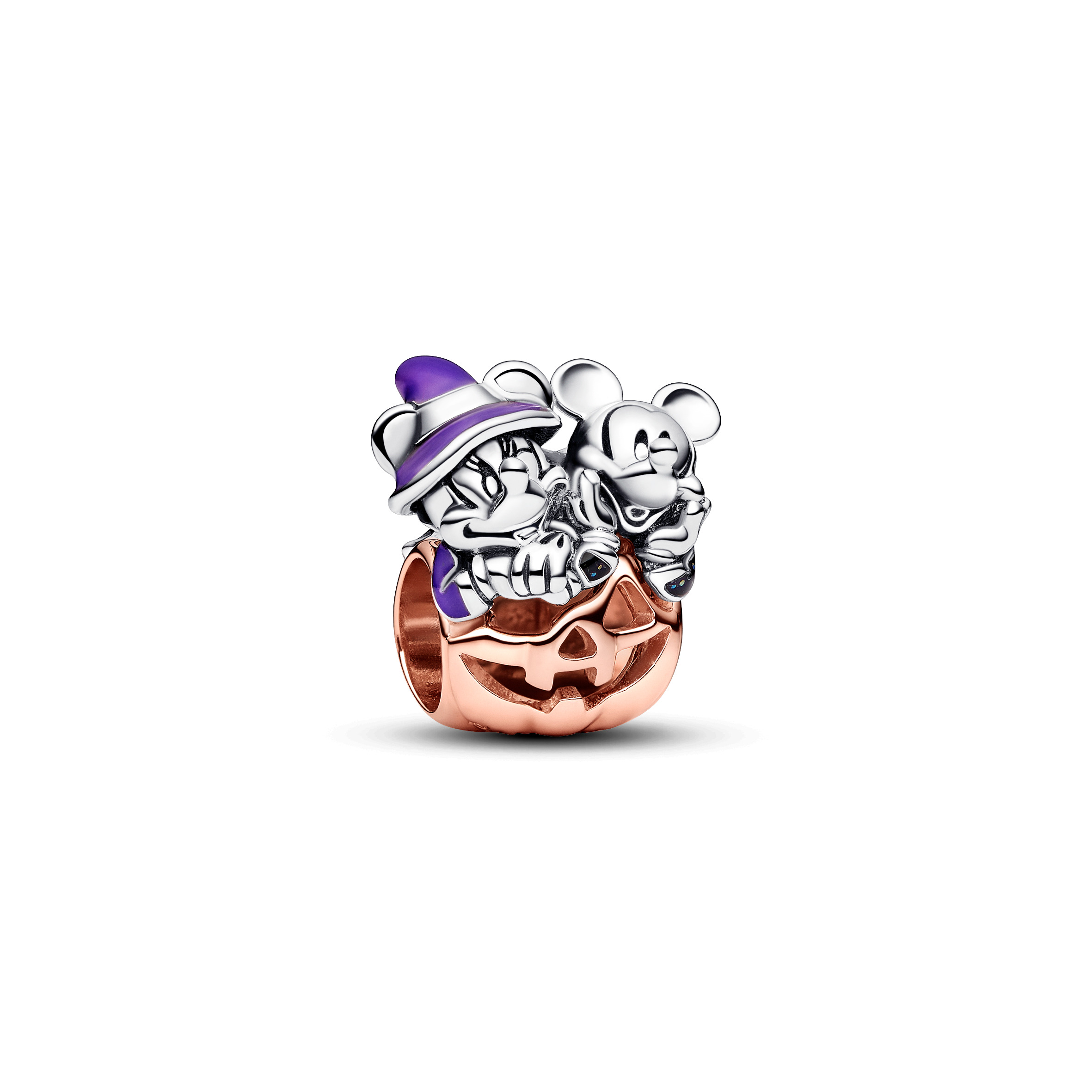 Disney Mickey and Minnie pumpkin sterling silver and 14k rose gold-plated charm with black and purpl