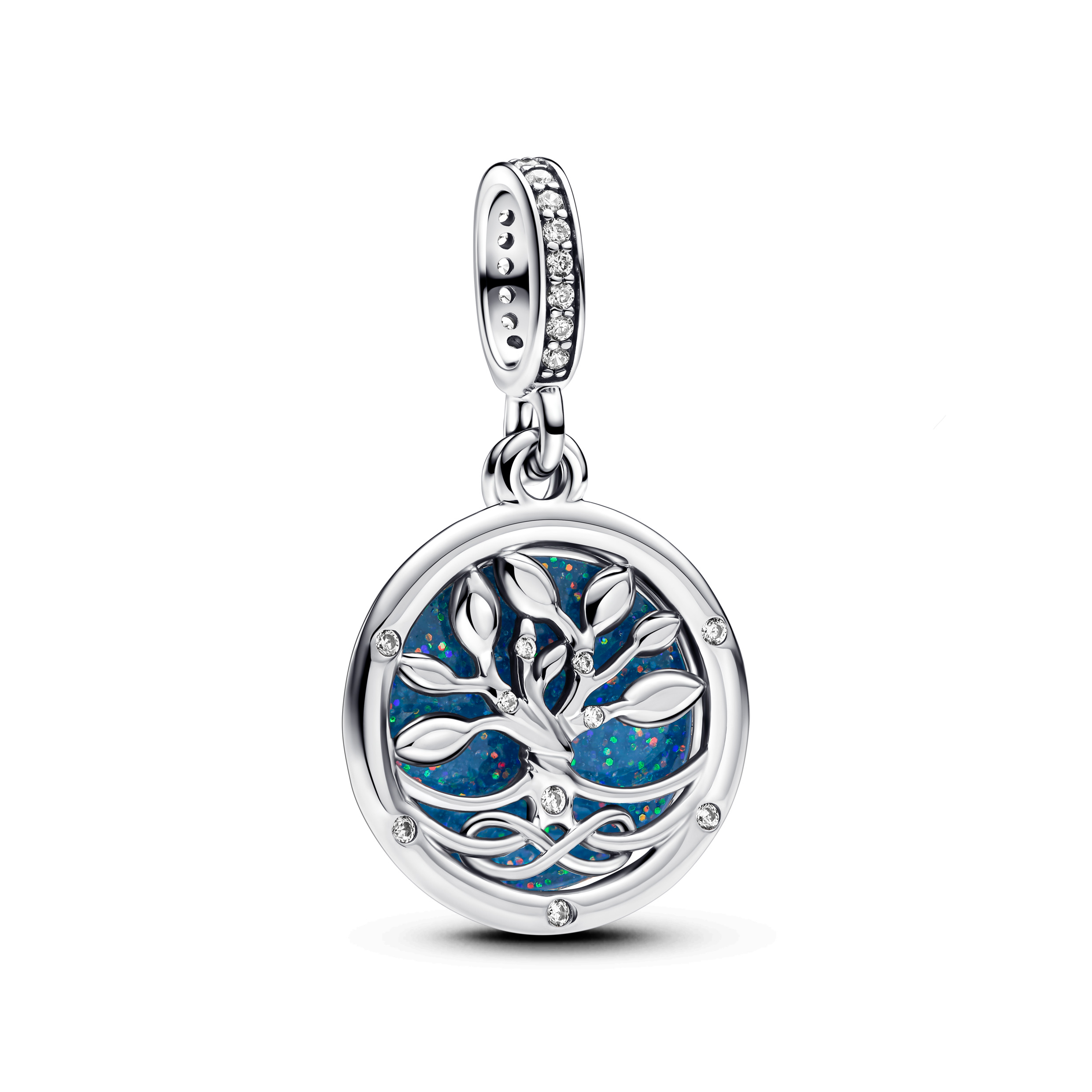 Infinity tree sterling silver double dangle with c