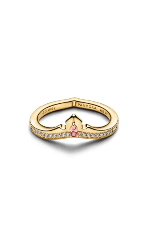Disney Aurora 14k gold-plated ring with misty rose cubic zirconia and clear cubic zirconia/ 164334C01-56