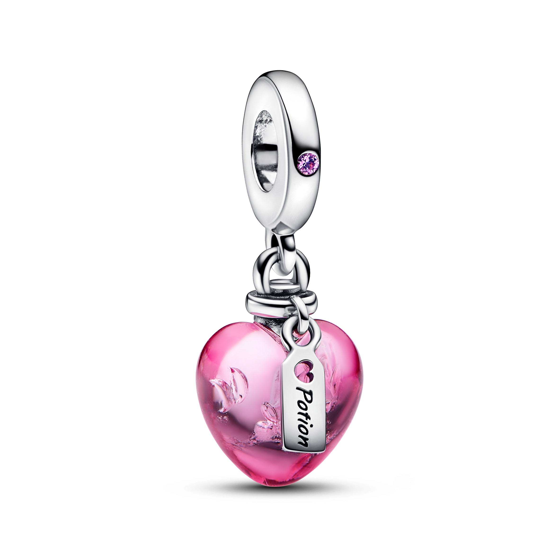 Love potion sterling silver dangle with phlox pink crystal and pink Murano glass