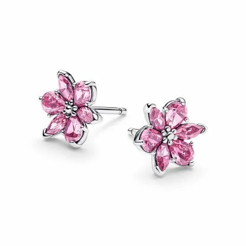 Herbarium cluster sterling silver stud earrings with fancy pink cubic zirconia / 292633C02