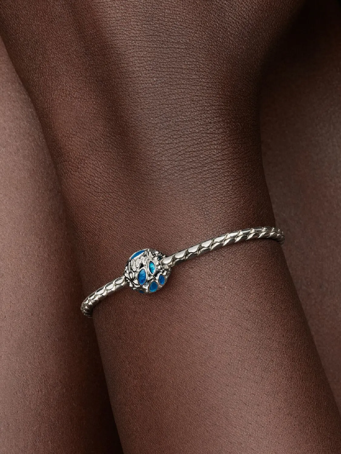 Openwork fish sterling silver charm with transpare