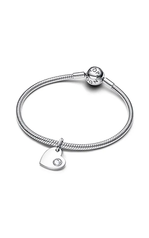 Engravable heart sterling silver dangle with clear cubic zirconia/ 794295C04