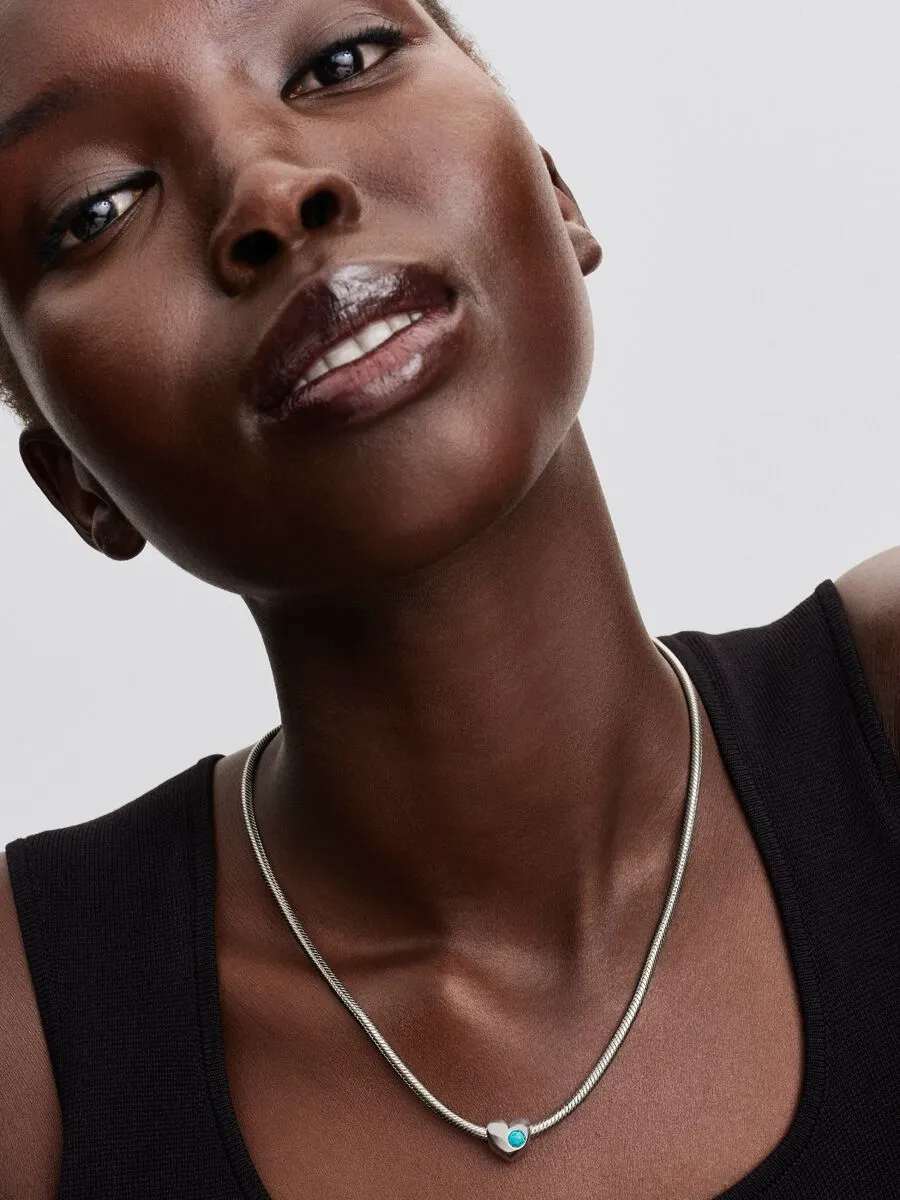 Engravable heart sterling silver charm with imitation turquoise / 794161C12