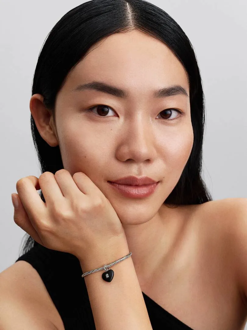 Heart padlock sterling silver dangle with black ceramic and clear cubic zirconia/ 794424C02