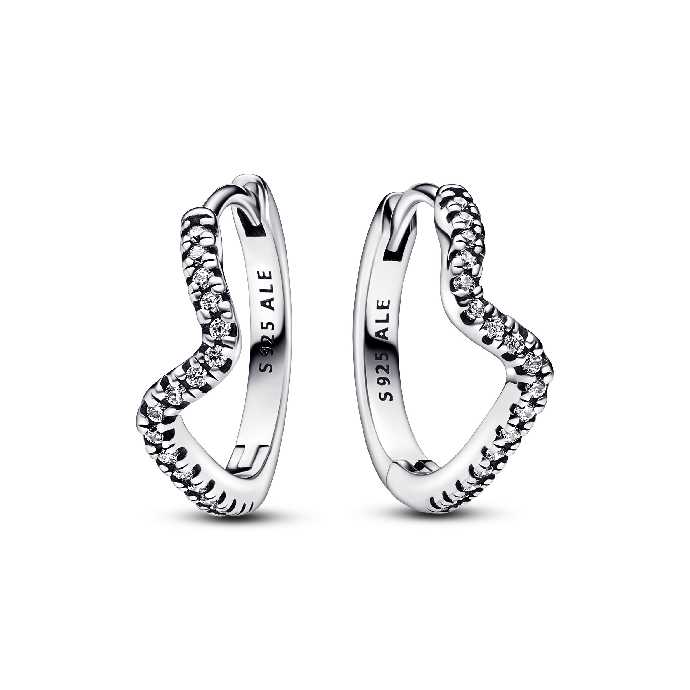 Wave sterling silver hoop earrings with clear cubi
