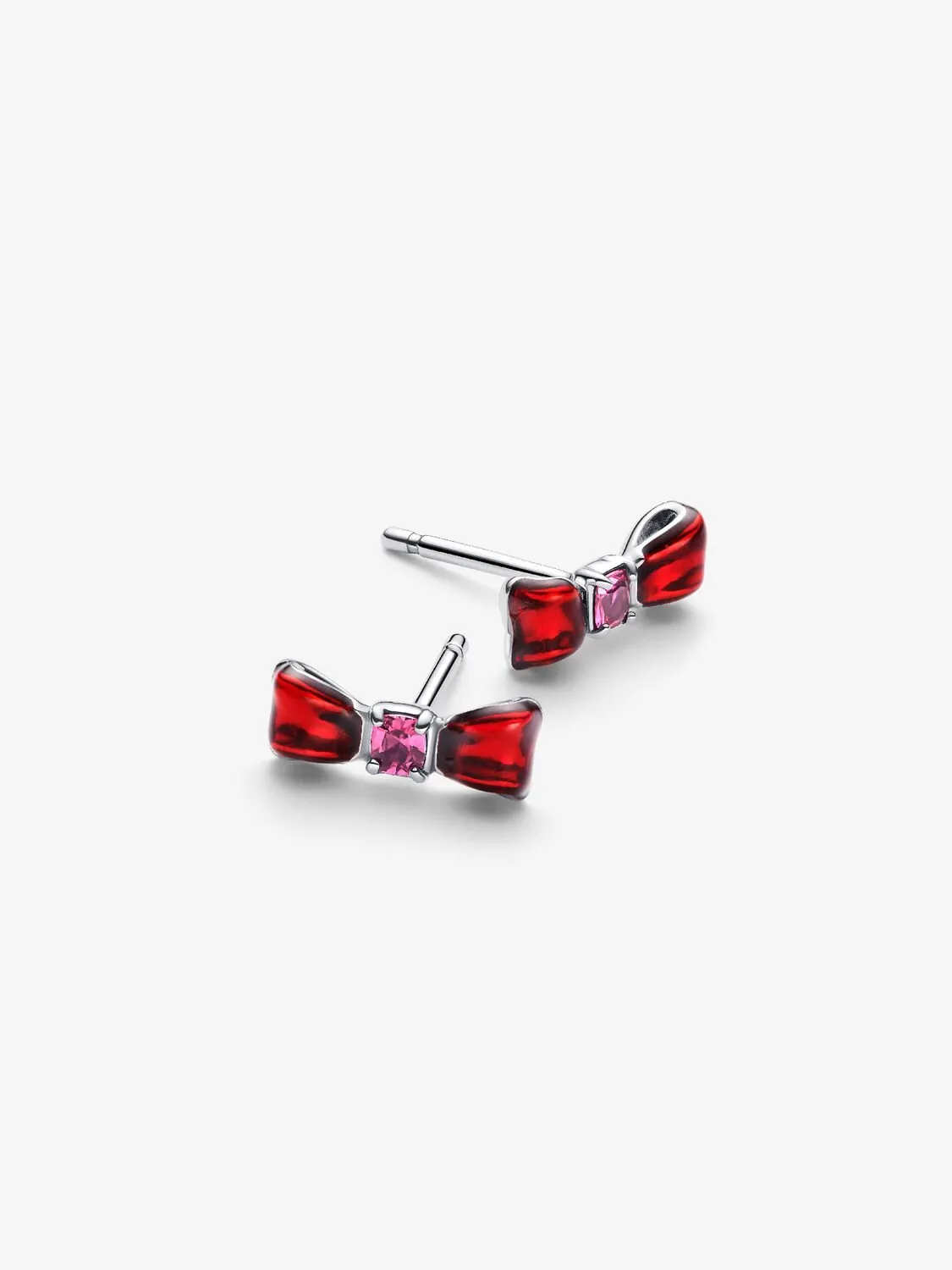 Disney Snow White bow sterling silver stud earrings with fuchsia rose crystal and red enamel/ 293779C01