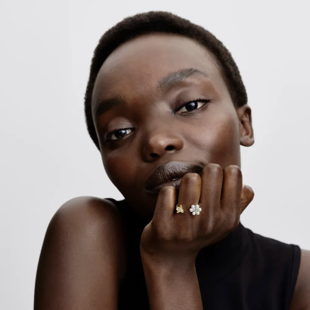 Flower and bee sterling silver and 14k gold-plated