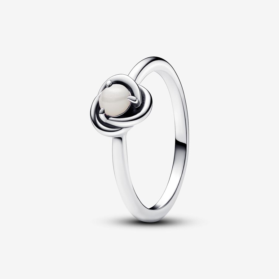 Sterling silver ring with white bioresin man-made mother of pearl
