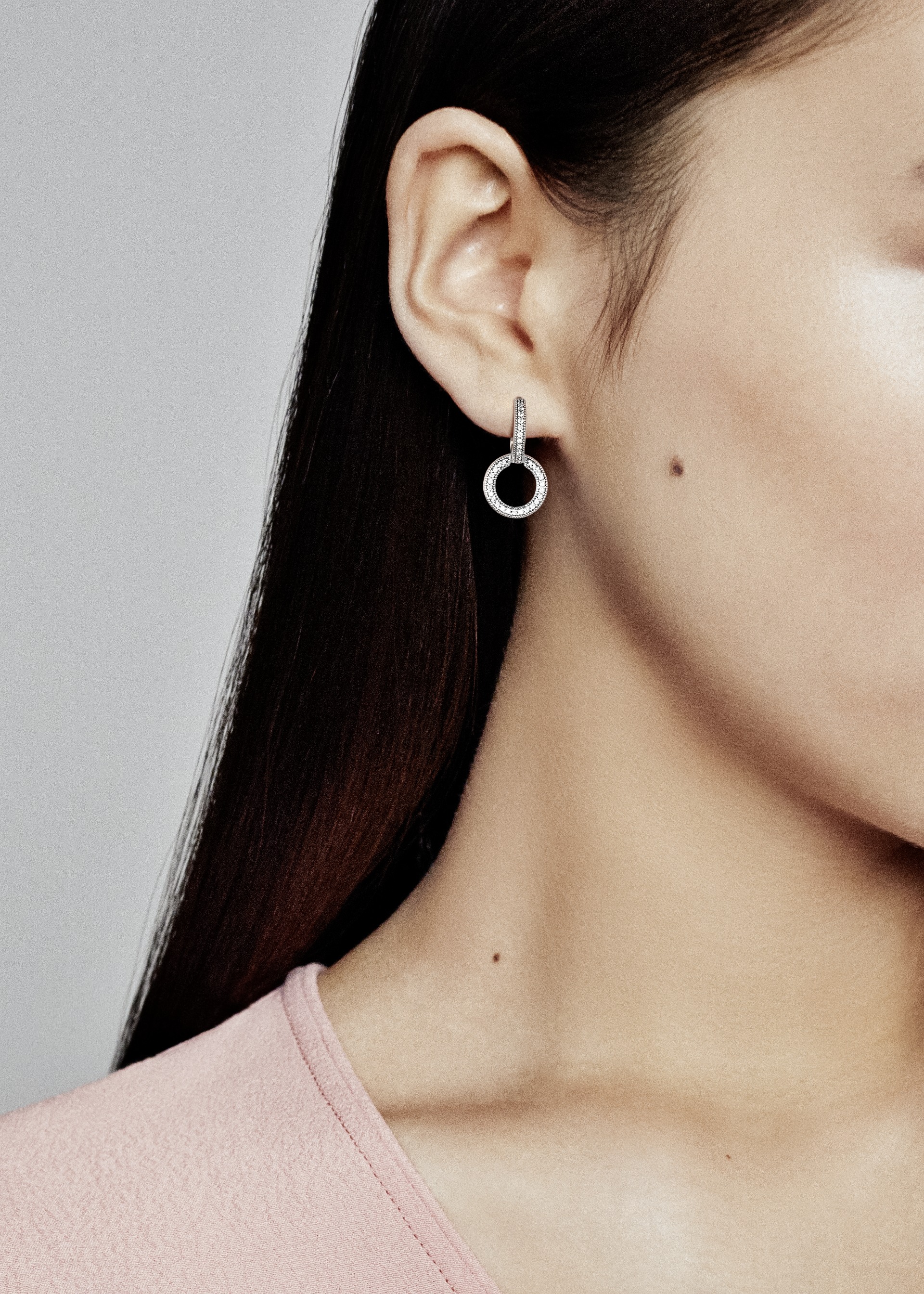 Pandora logo and circles sterling silver hoop earr