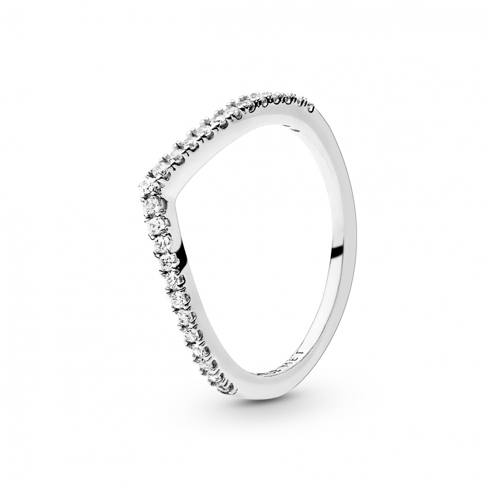 Wishbone silver ring with clear cubic zirconia