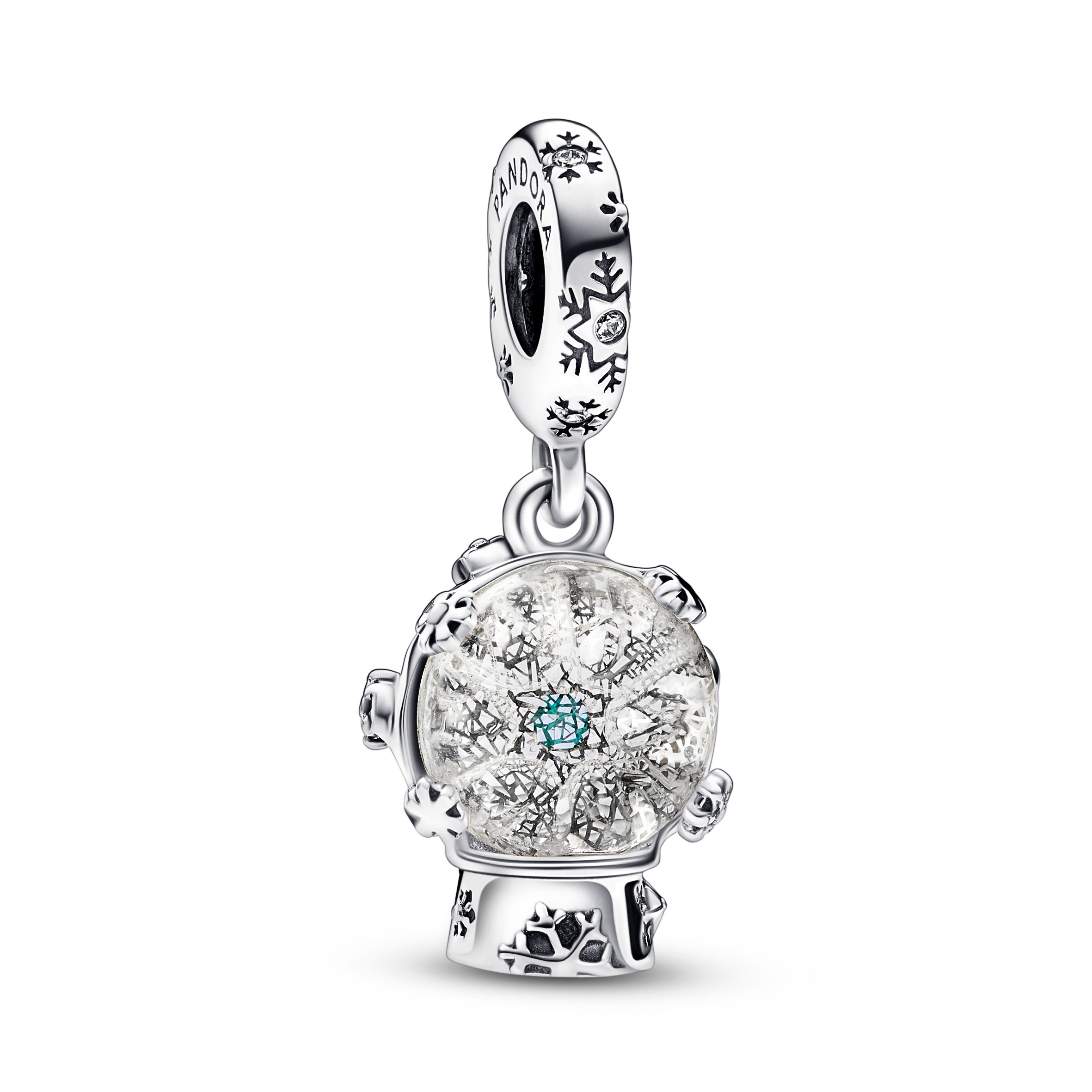 Snowglobe sterling silver dangle with clear and te