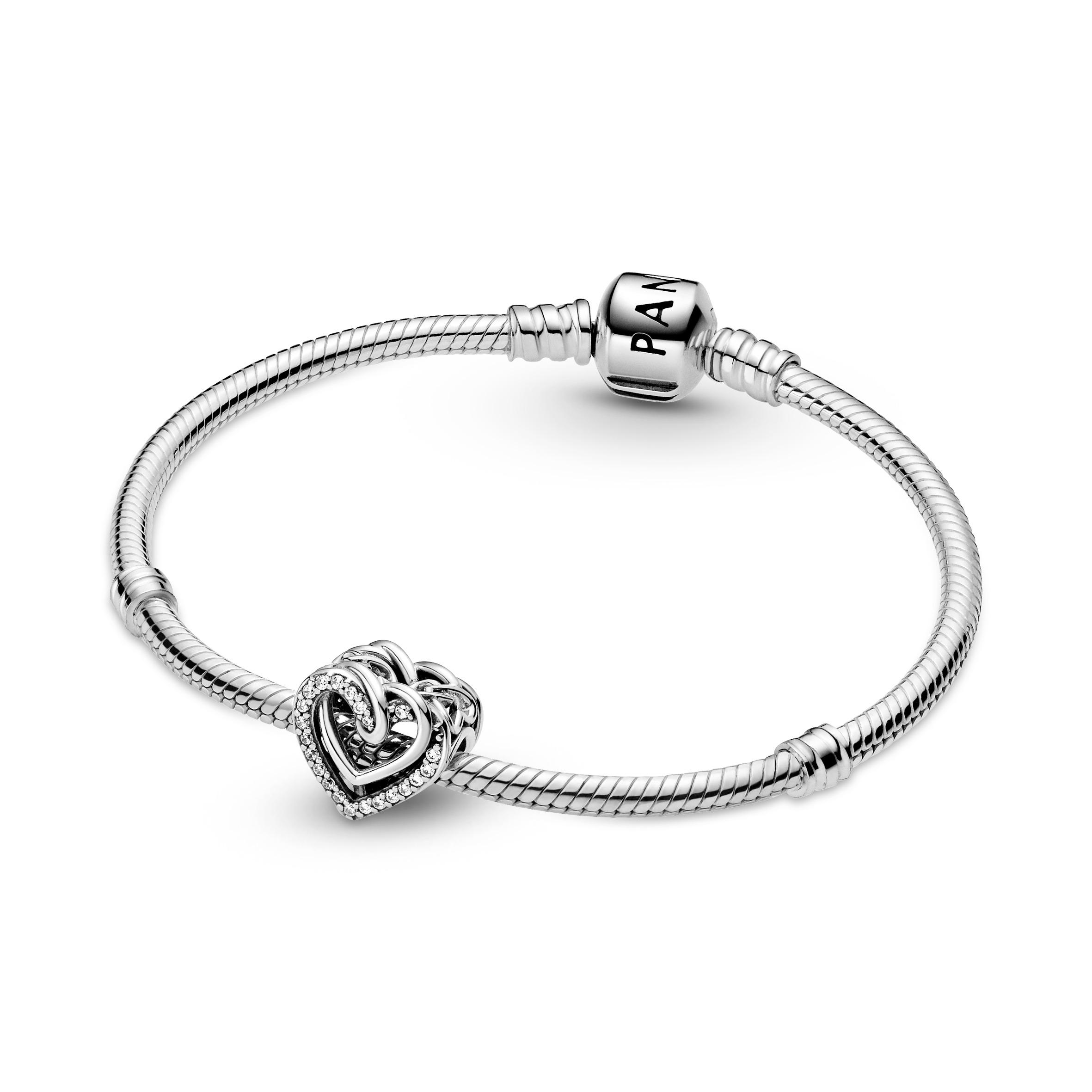 Heart sterling silver charm with clear cubiczirconia /799270C01