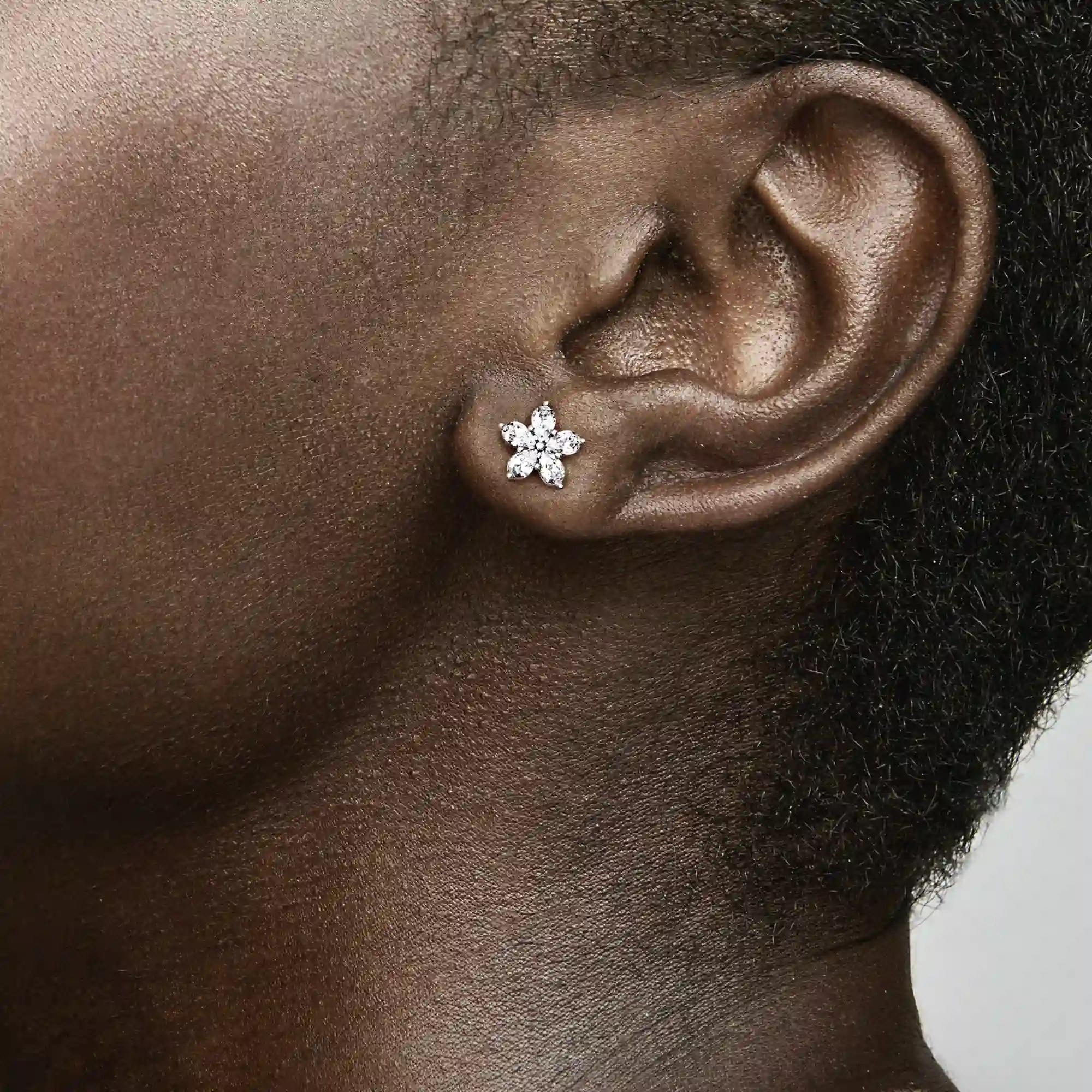 Snowflake sterling silver stud earrings with clear