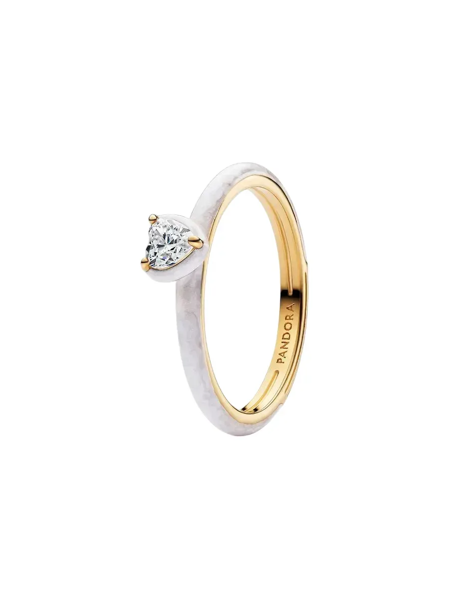 Heart 14k gold-plated ring with clear cubic zircon