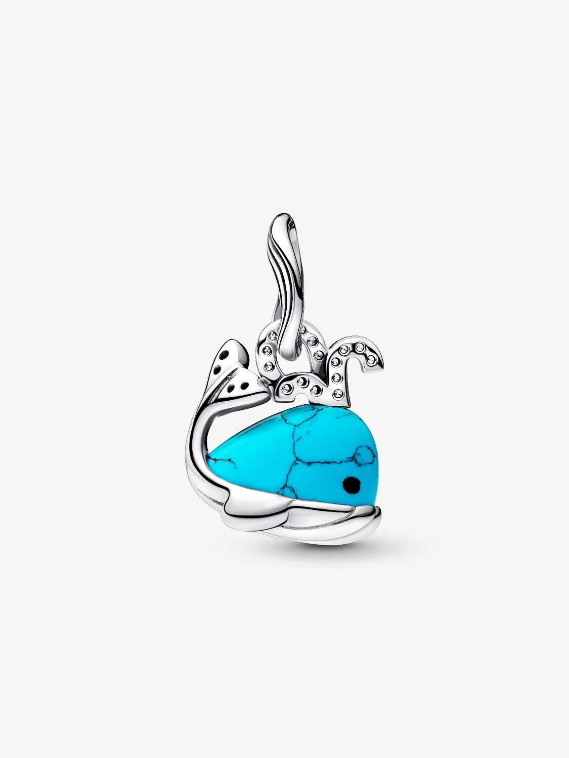 Whale sterling silver dangle with clear cubic zirconia, imitation turquoise and black enamel/ 793822C01