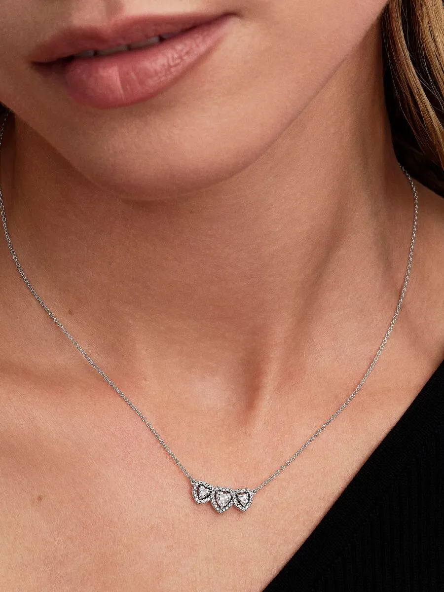 Triple heart sterling silver collier with clear cu