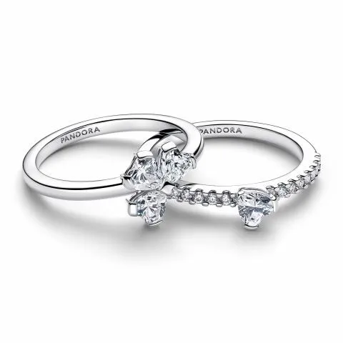 Clover sterling silver splittable ring with clear cubic zirconia / 194507C01-58