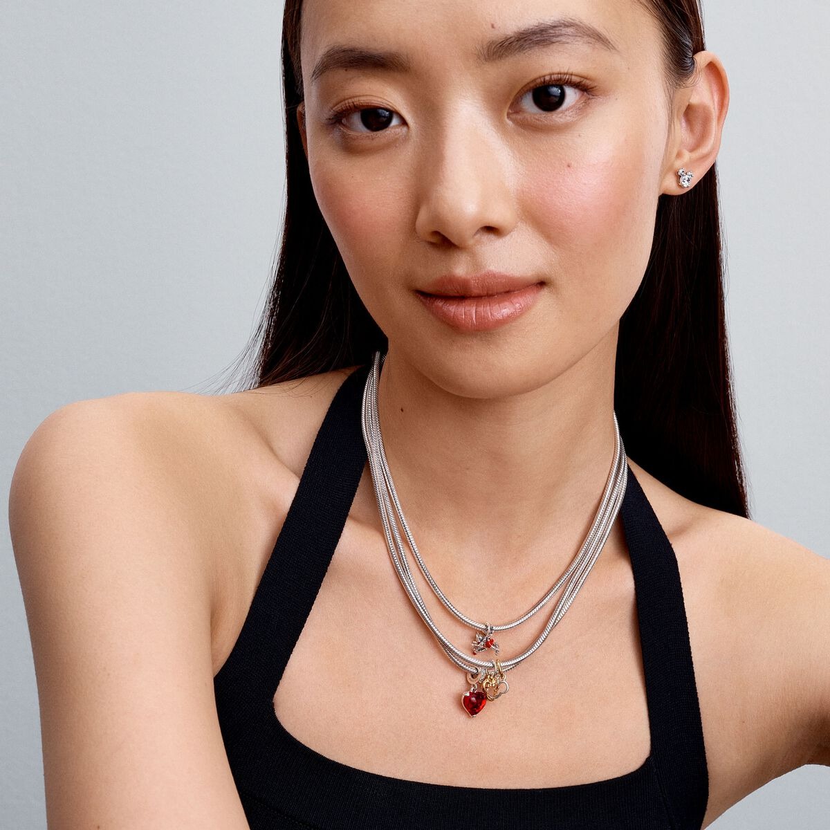 Disney Mickey and Minnie Mouse sterling silver and 14k gold-plated splittable dangle with clear cubic zirconia/ 763650C01