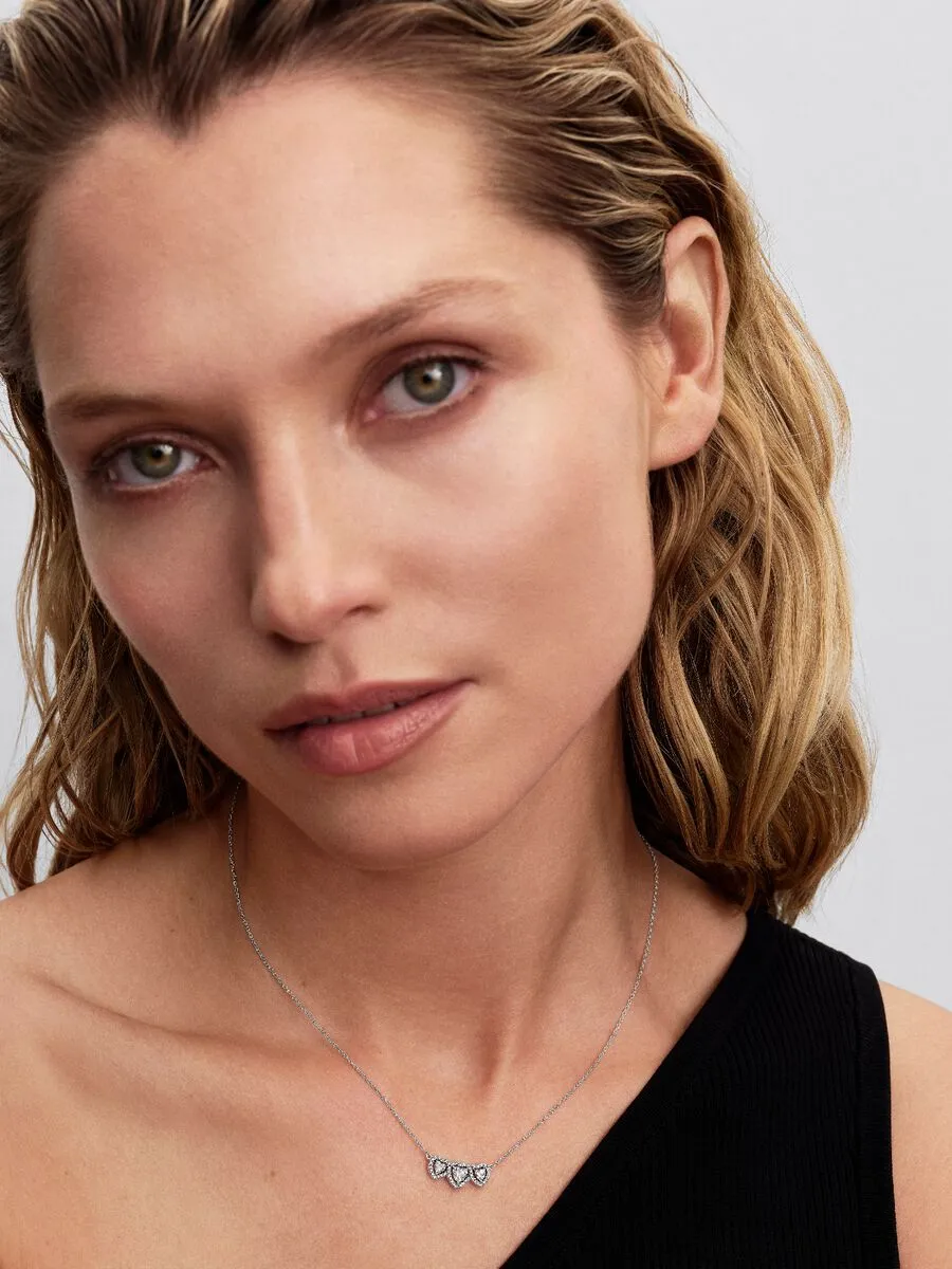 Triple heart sterling silver collier with clear cubic zirconia/ 394412C01-45