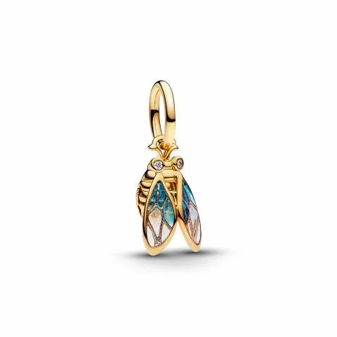 Cicada 14k gold-plated dangle with clear cubic zir