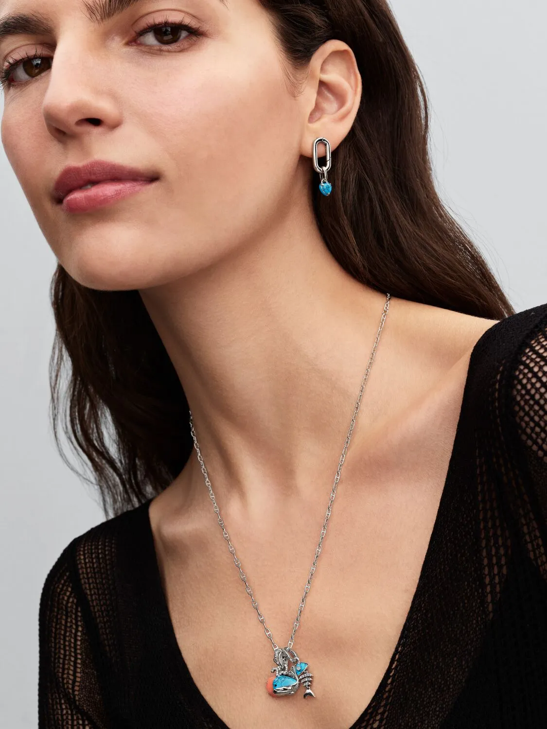 Heart sterling silver mini dangle with imitation turquoise and turquoise enamel/ 793827C01