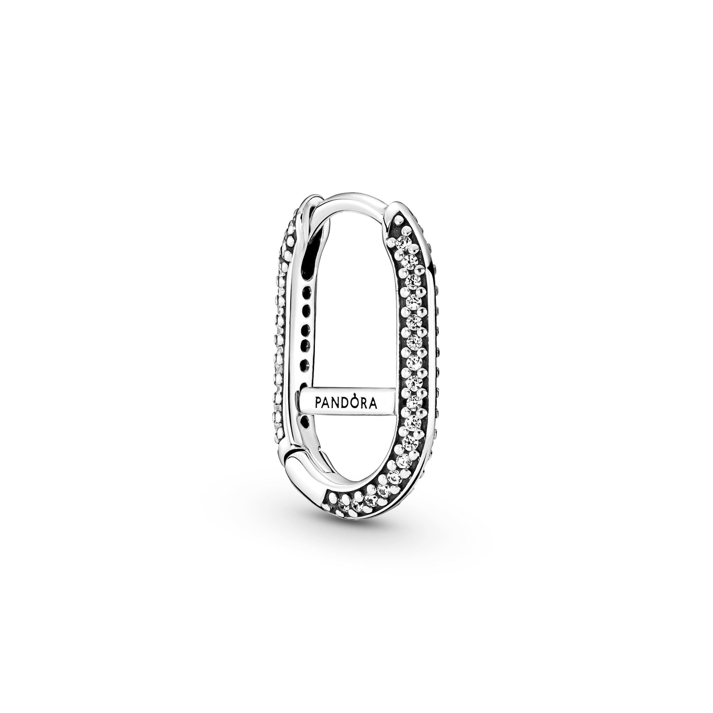 Sterling silver hoop link earring with clear cubic