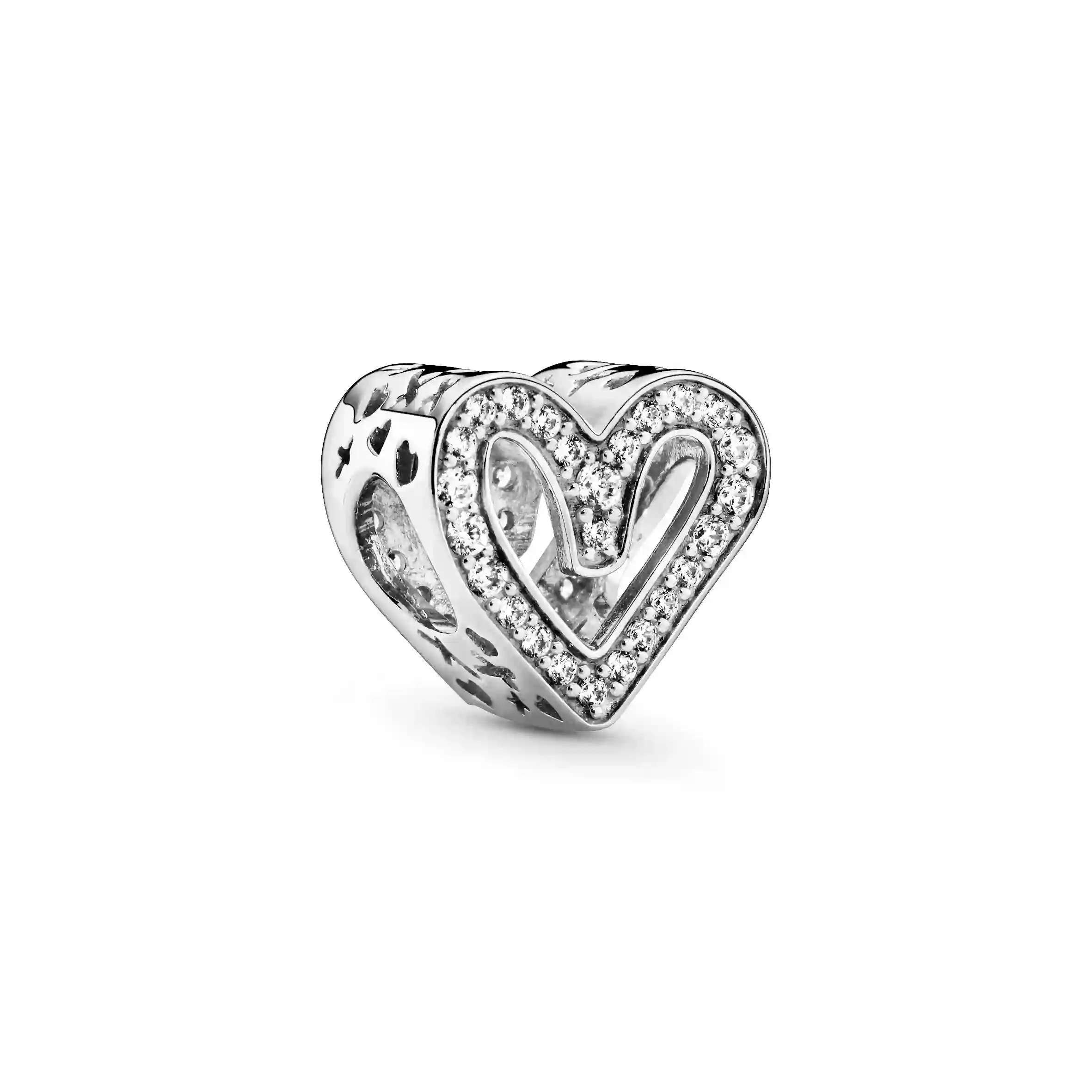 Heart sterling silver charm with clear cubic zirconia/ 798692C01
